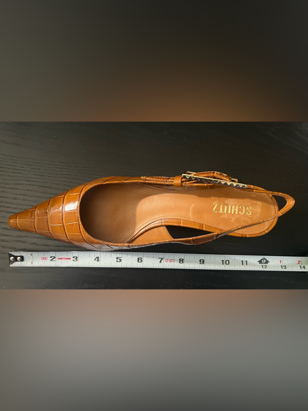 SCHUTZ Tan Croc-Embossed Slingback Kitten Heels Size 9.5 - Picture 5 of 7